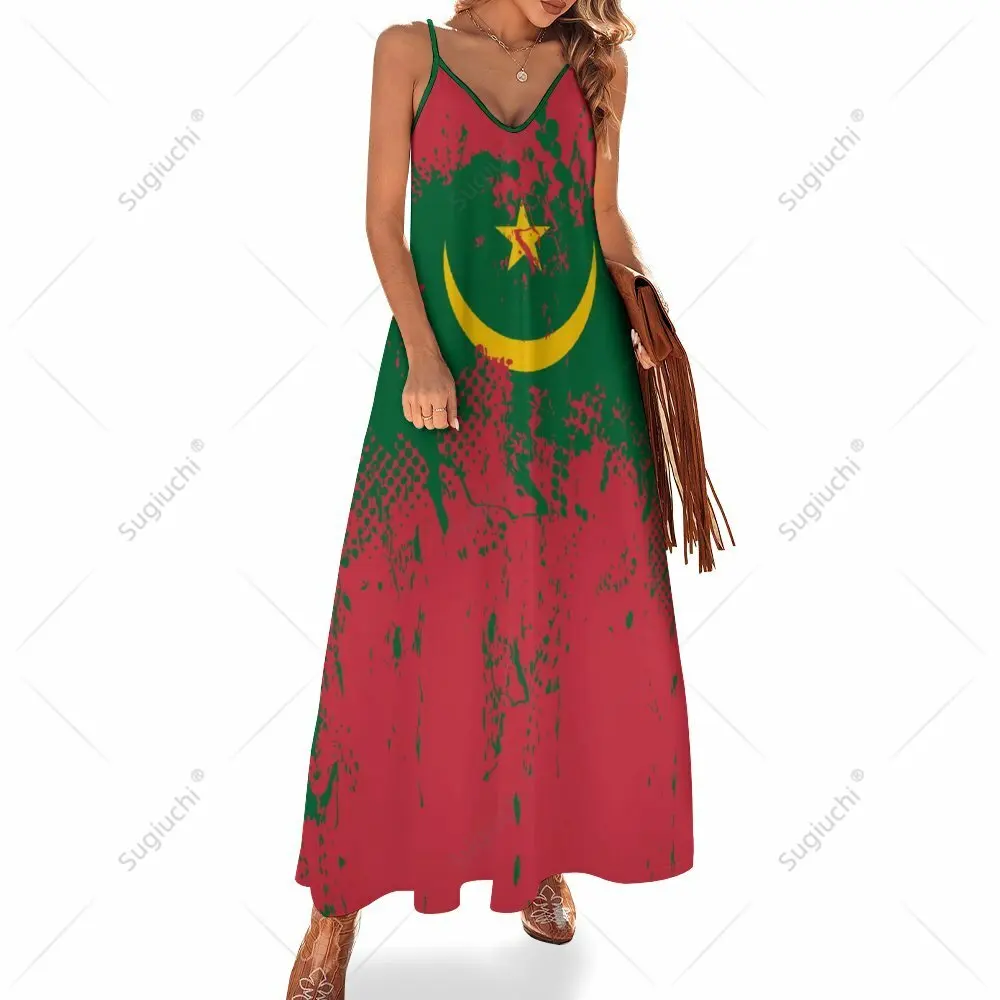 Long Dresses Dress Mauritania Flag Print New Casual Sleeveless Women's V-Neck Printed Dress Swing Retro Dresses