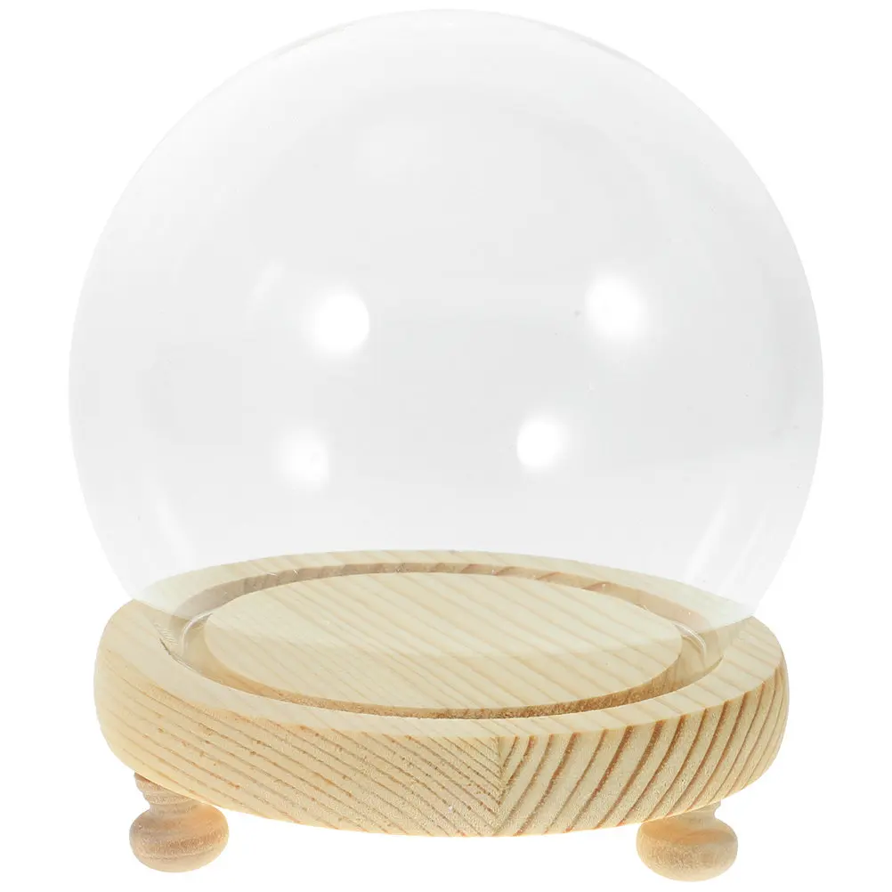 Glass Dome Bell Jar with Wooden Base Small Display Case for Preserved Flowers Desk Decoration Elegant Round Glass Cloche Dome