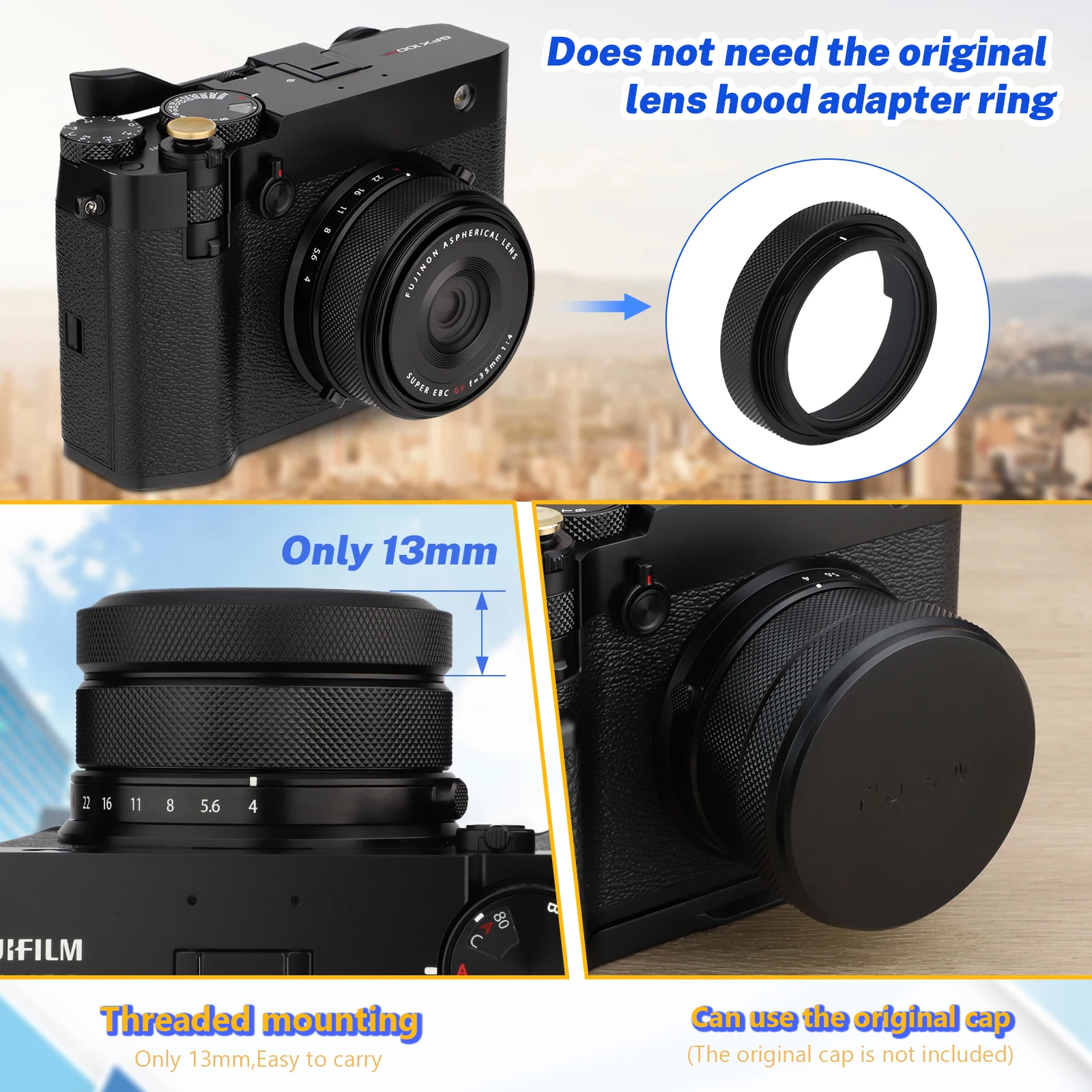 Haoge MC Filtro de protección de lente de cámara UV para cámara Fujifilm GFX100RF Compatible con tapa de lente original Negro