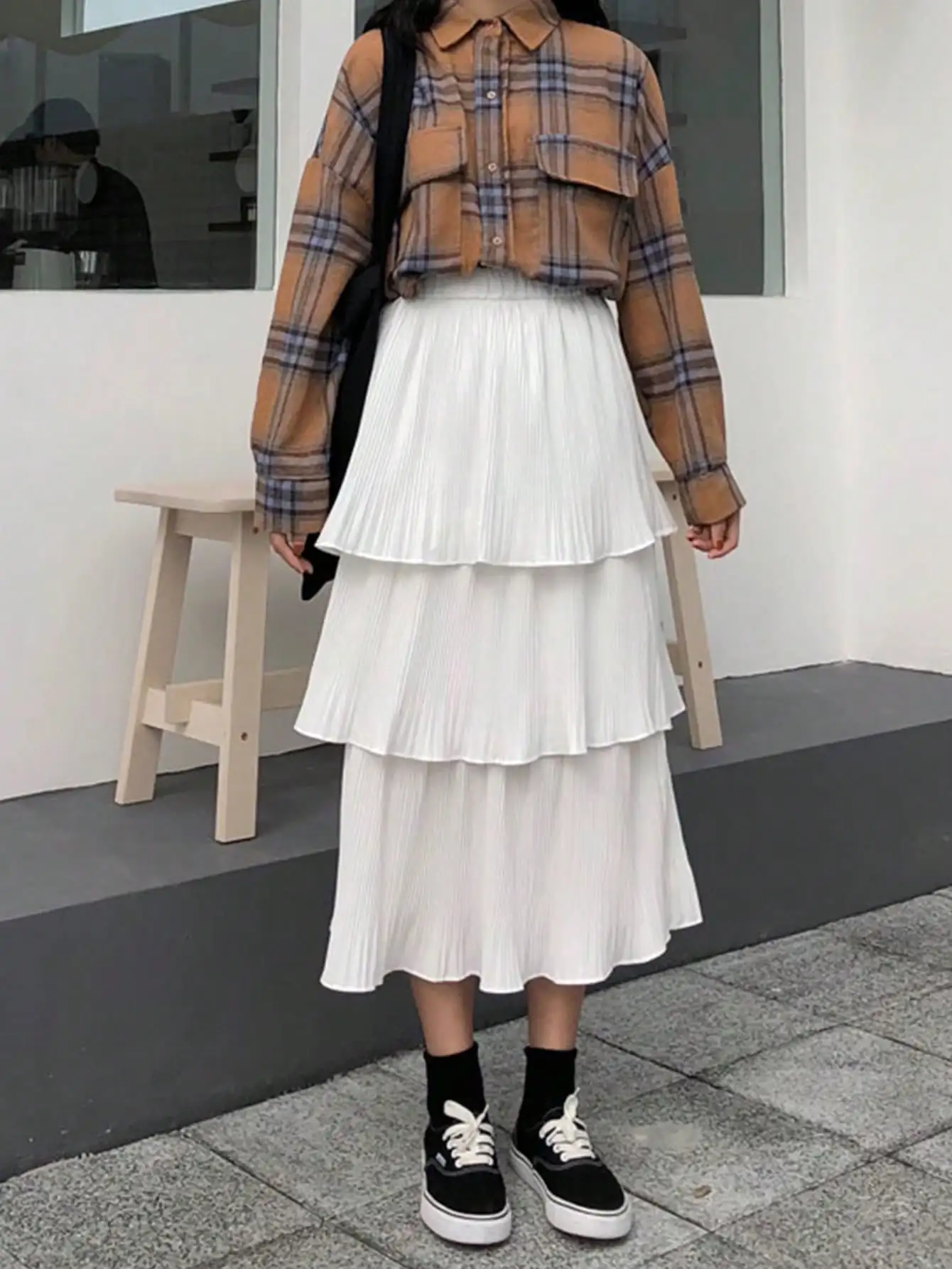 Korean Chic Summer Literary and Artistic Elegant Pleated Ruffled Mid-Length Cake Skirt Versatile Casual Skirt Women's Iqtitan Voucher Eclipta