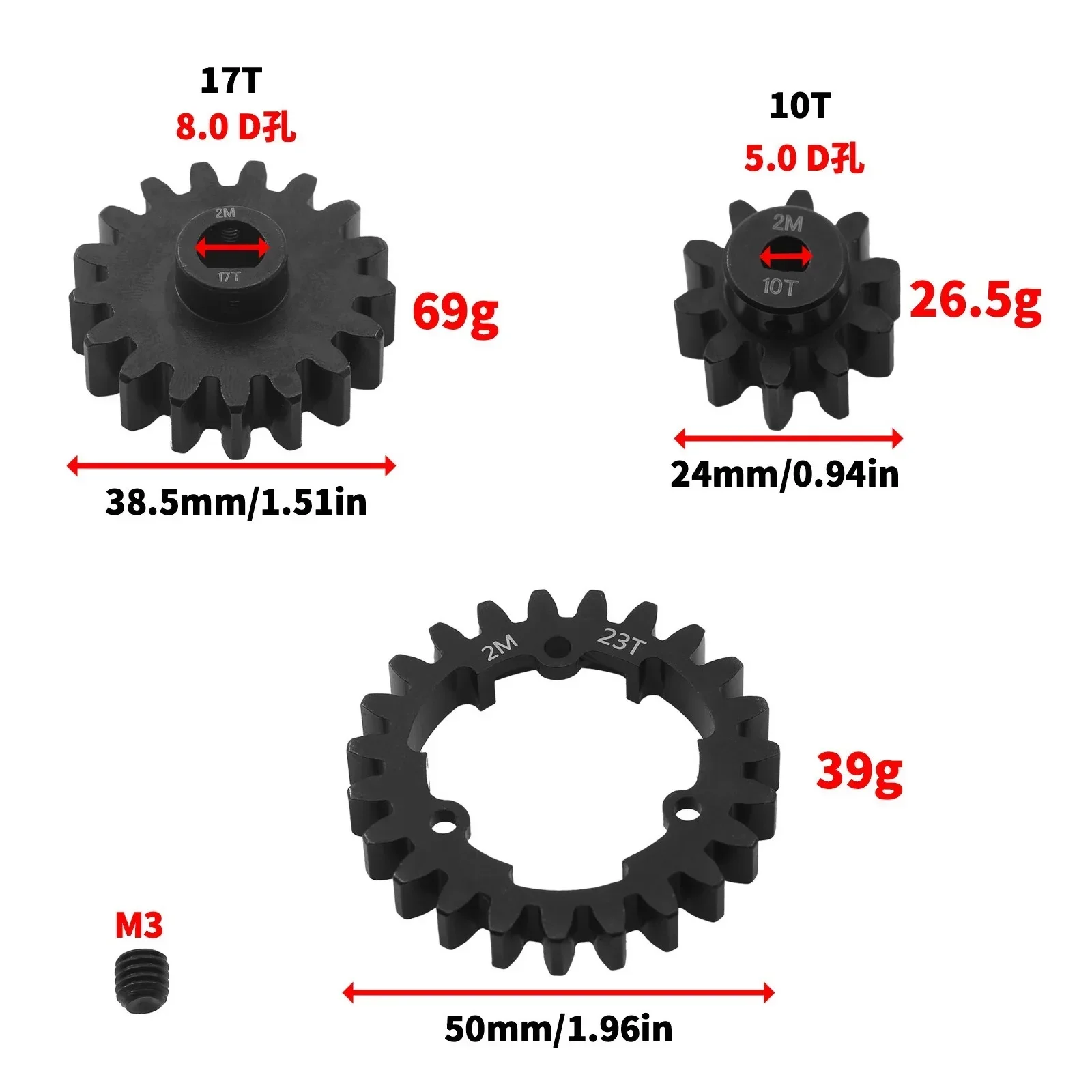 Steel 2.0M 23T Spur Gear and 10T/17T Pinion Gear 6447 6449 for Traxxas 1/5 X-Maxx 1/7 XO-1 1/10 E-Revo 2.0 MAXX Upgrade Parts