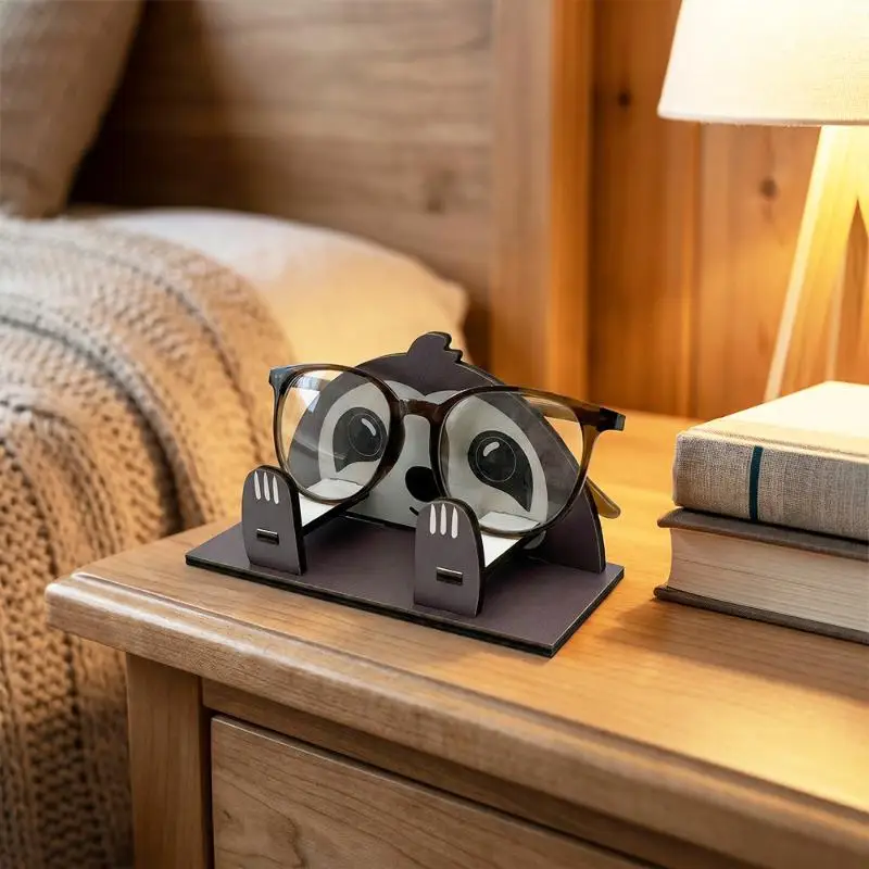 Creative Dual Use Wooden Stand Cute Cartoon Animal Pattern Eyeglasses Phone Holder for Desktop Decor