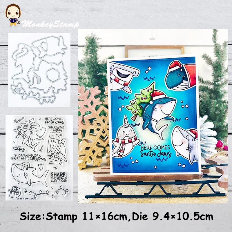 Monkey Santa Jawswm Metal Cutting Morre Stencil, selo claro para Scrapbooking, DIY Photo Album, gravação decorativa, cartões de papel DIY