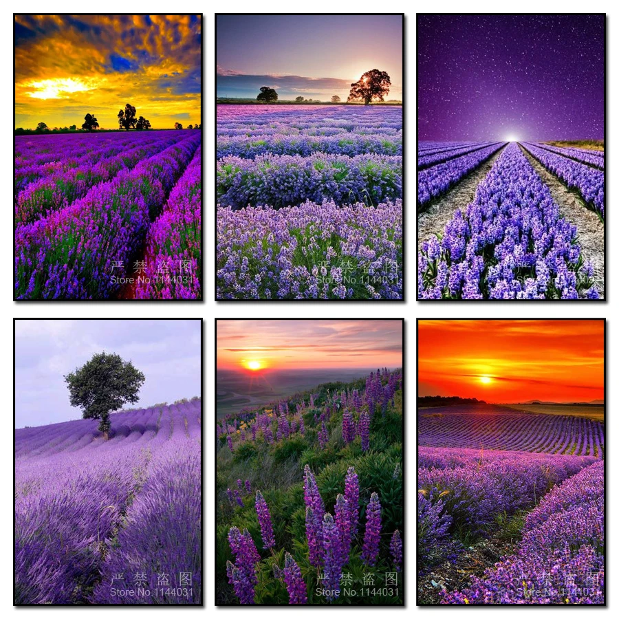 Landscape Diamond Embroidery Full Square Diamond Sets Decorative 5D Diy Diamond Painting Cross Stitch Purple Lavender Field