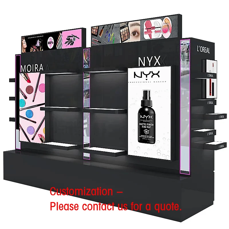 

custom.Custom Modern Makeup Island Cabinet Shelves Metal Cosmetic Beauty Display Cabinet with Mirror