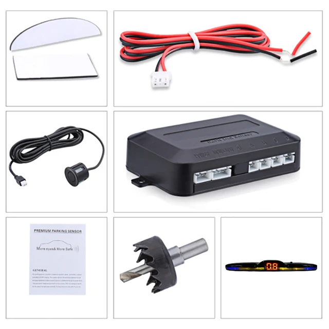 New LED Parking Sensor System Backlight Parktronic Monitor Display Kit Backup Detector Assistant 4 Probes 5