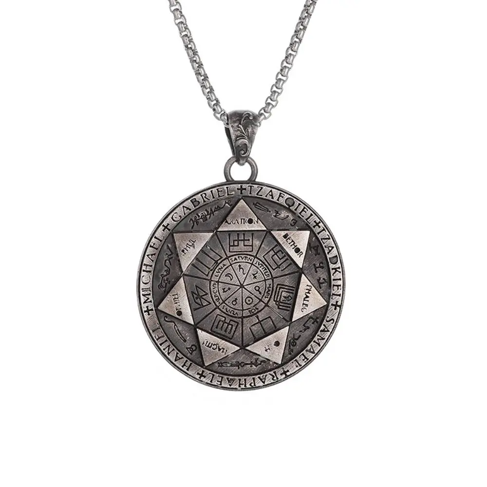 Stainless Steel 7 Archangels Seal Pendant Amulet Polished Finish Solomon Amulet Necklace Hip Hop Jewelry Vintage Rune Necklace
