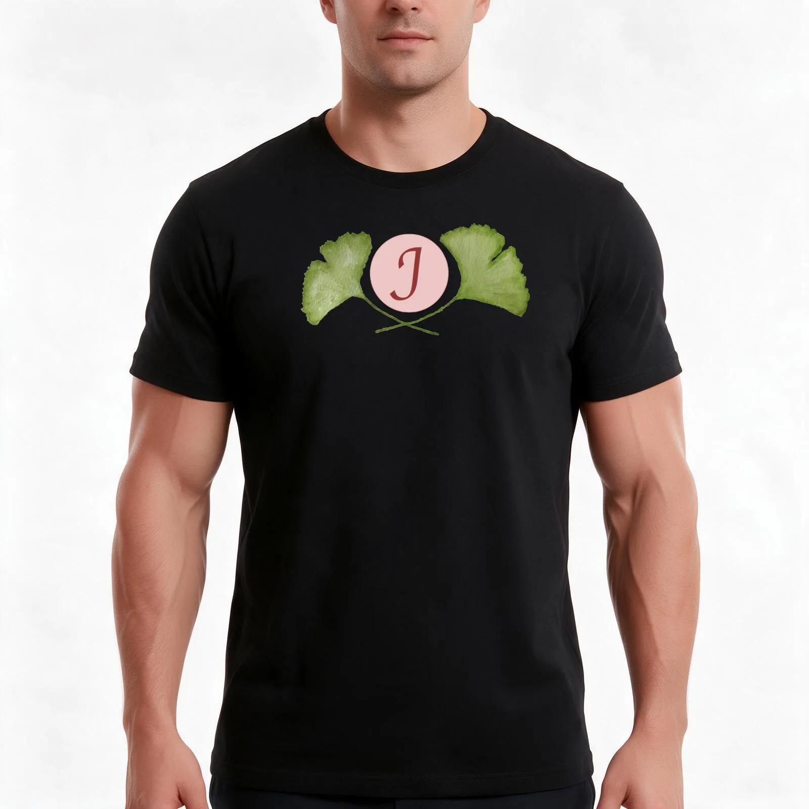 Ginkgo Leaves Initial J T-Shirt, Summer Casual Cotton Tee, Oversized Streetwear Tops, Vintage Graphic Print, Unisex Men Women