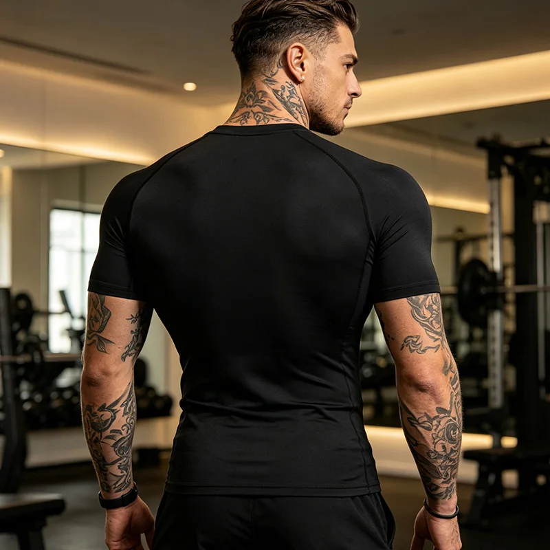 Men's brand printed compression sports shirt - quick-drying fitness training T-shirt - stretch sports short-sleeved top-J32