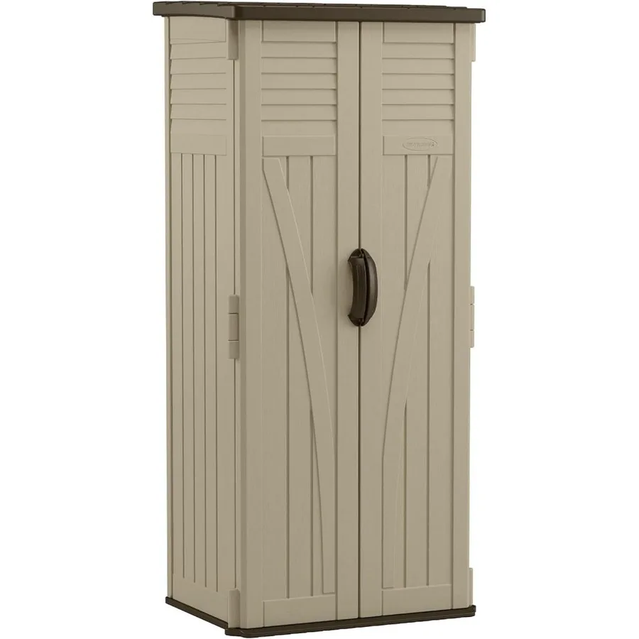 Vertical Shed For Outdoor Storage, Multi-Wall Resin, Sand And Mustang Colors, Lockable 22 Cu. Ft. Capacity Organizer For Long-H