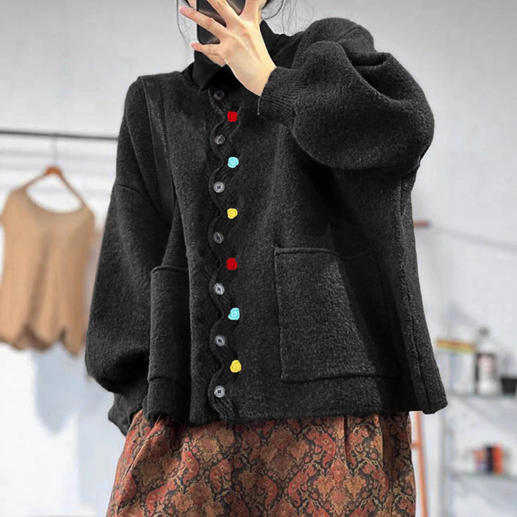 سترة نسائية للخريف والشتاء بأزرار على الموضة سترة حرارية للجيب ملابس نسائية مقاس كبير سترة خارجية من Vesten Dames سترة Mujer #5