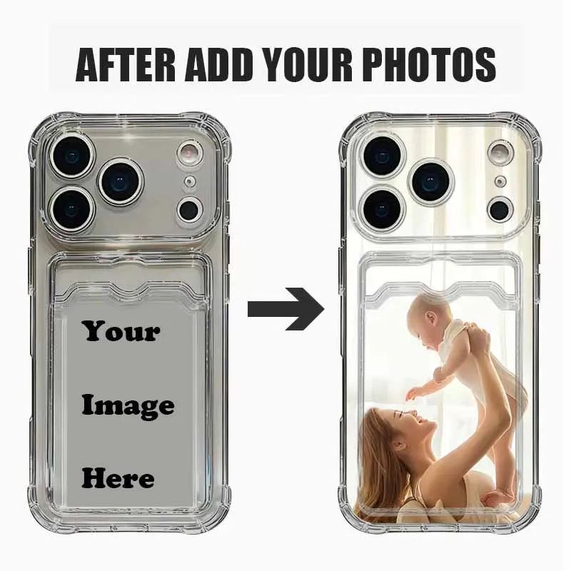 DIY Customized Name Photo Phone Case For iPhone 17 16 15 14 13 12 Pro Max 15 17 Pro Air 11 16e Soft Clear Card Slot Pocket Cover