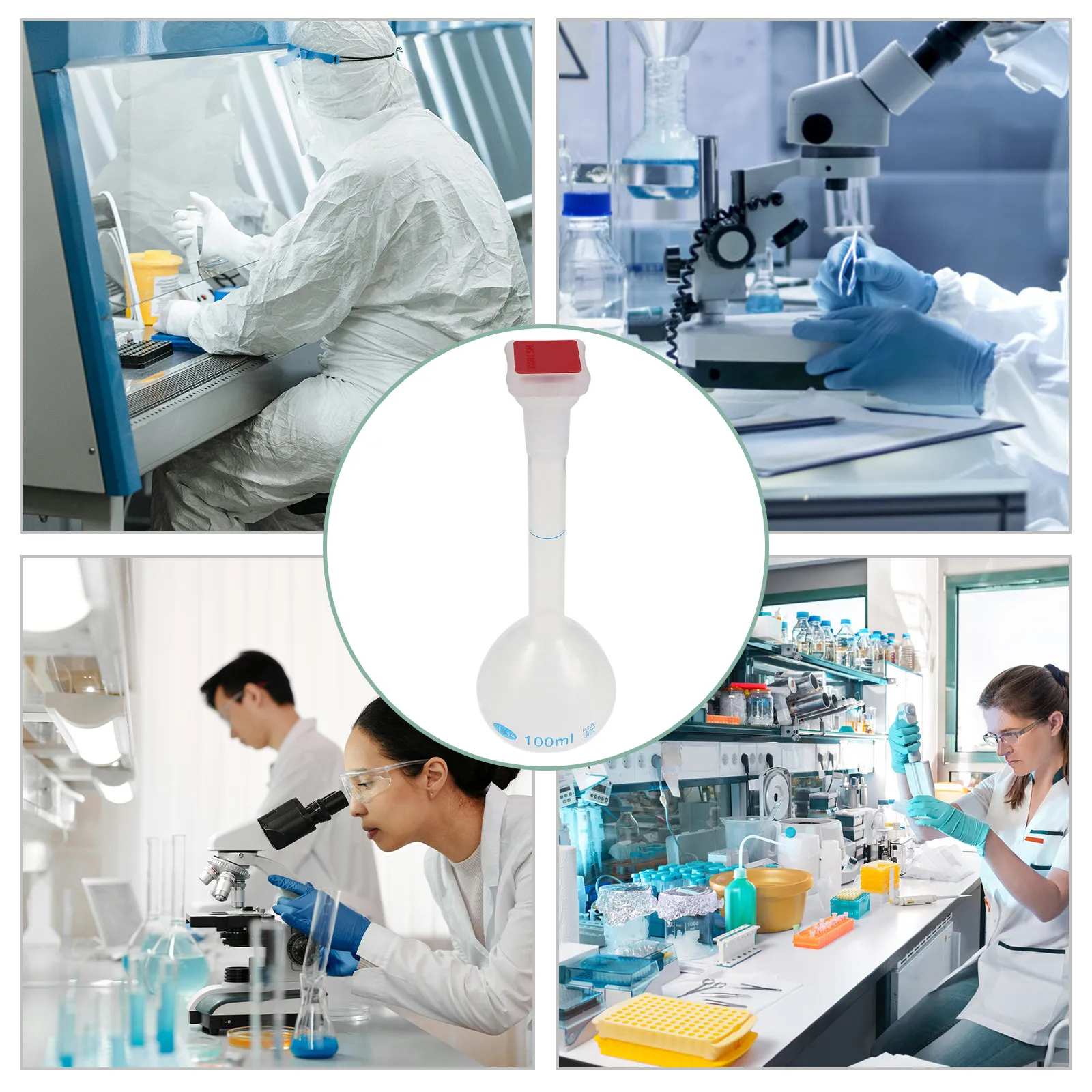 4Pcs Unbreakable Plastic Volumetric Flask 100Ml Graduated Laboratory Measuring Flask with Stopper for Chemistry Titration and