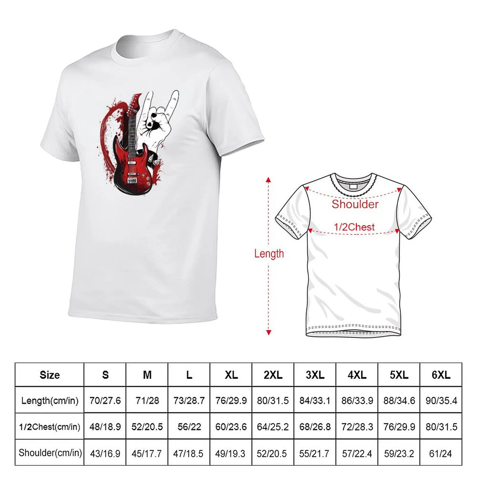 Electric Guitar and Rocker Hand Gesture Art T-Shirt t shirts for man pack cotton mens graphic t shirts T-Shirt