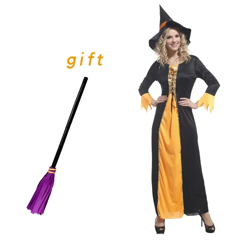 EE01 Halloween Witch Costumes with Broom for Sexy Women Fantasy Vampire Witch Dress Up Carnival Party Dress&0Ww