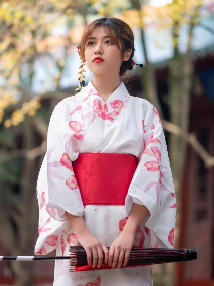 Japanese traditional kimono yukata original design maple leaf handle pattern intage dress photo performance clothing