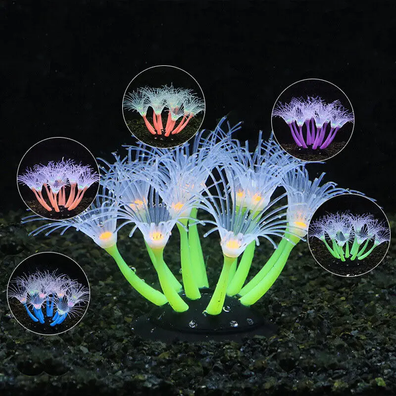 Silicone incandescente paesaggio artificiale serbatoio di pesce acquario acqua corallo fluorescente girasole mare Anemone piante decorazione