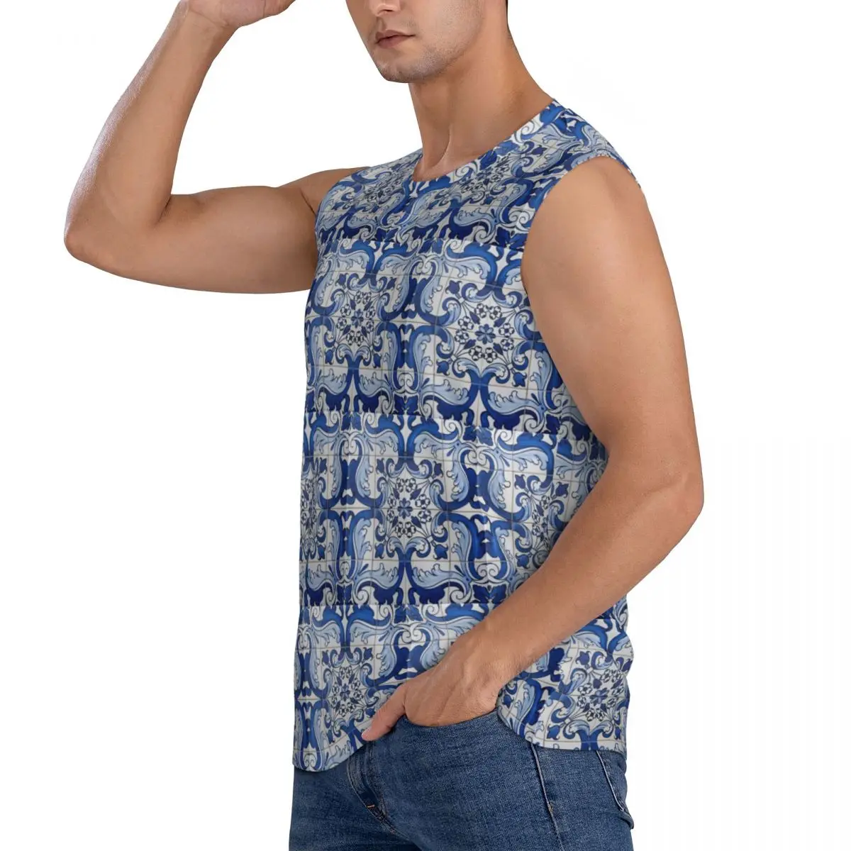 Azulejo Lisbon Azulejos Lisboa Men Sleeveless Tank Tops Quick Dry Breathable Gym Fitness Running Summer Casual Sport Vest