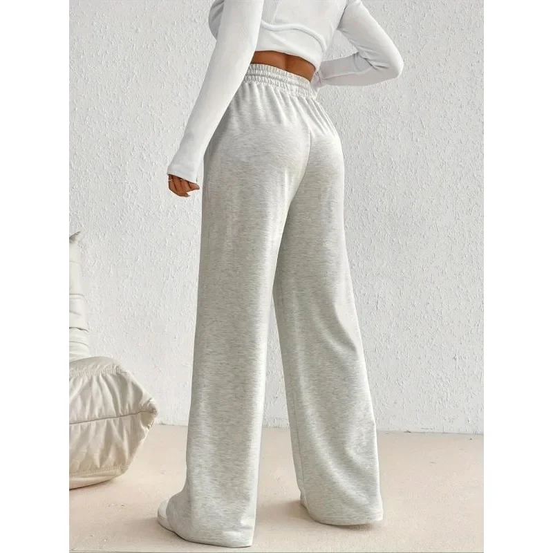 حجم كبير 1XL-5XL المرأة فضفاضة تناسب واسعة الساق الرياضة بناطيل كاجوال بلون مرونة الخصر الرباط Sweatpants مع جيوب