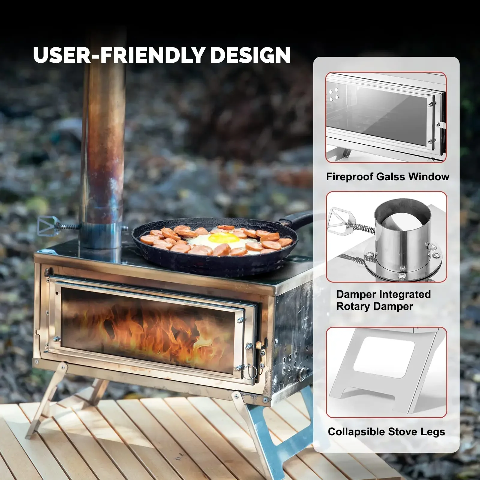 CHANGE MOORE Outdoor Portable Folding Camping Wood Stove Outdoor Wood Stove Picnic Detachable Burning Wood Stove