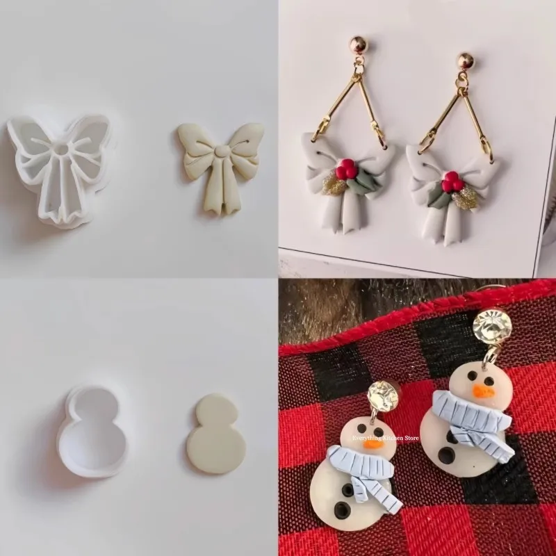 Weihnachten Elch Haus Polymer Ohrring Ton Cutter | Weihnachten Schleife Schneemann Pullover Ton Formen | Ohrringschneider für den Winterurlaub – Detail 3