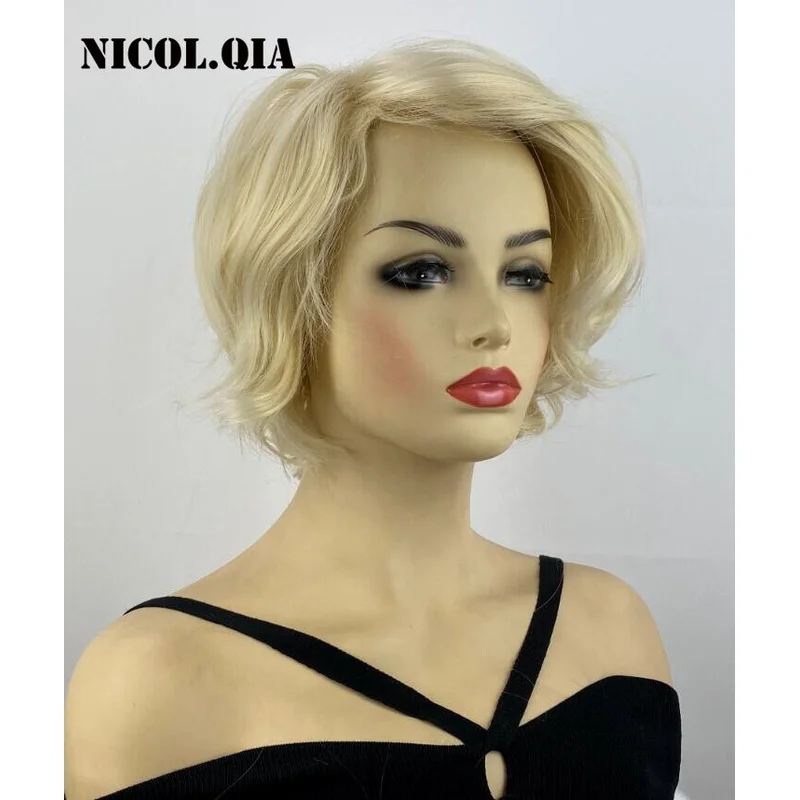 Perruques synthétiques blondes ondulées de longueur moyenne pour femmes, perruques naturelles tendance