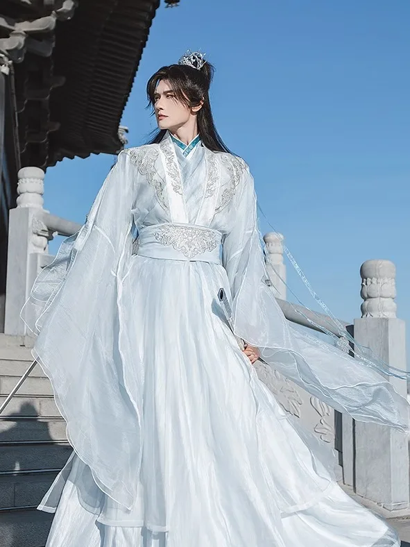 Pakaian Tradisional Hanfu Ksatria Kuno Pria Vintage Kostum Dinasti Han Pendekar Pedang Tradisional Etnis Tiongkok Hanfu Pakaian Halloween