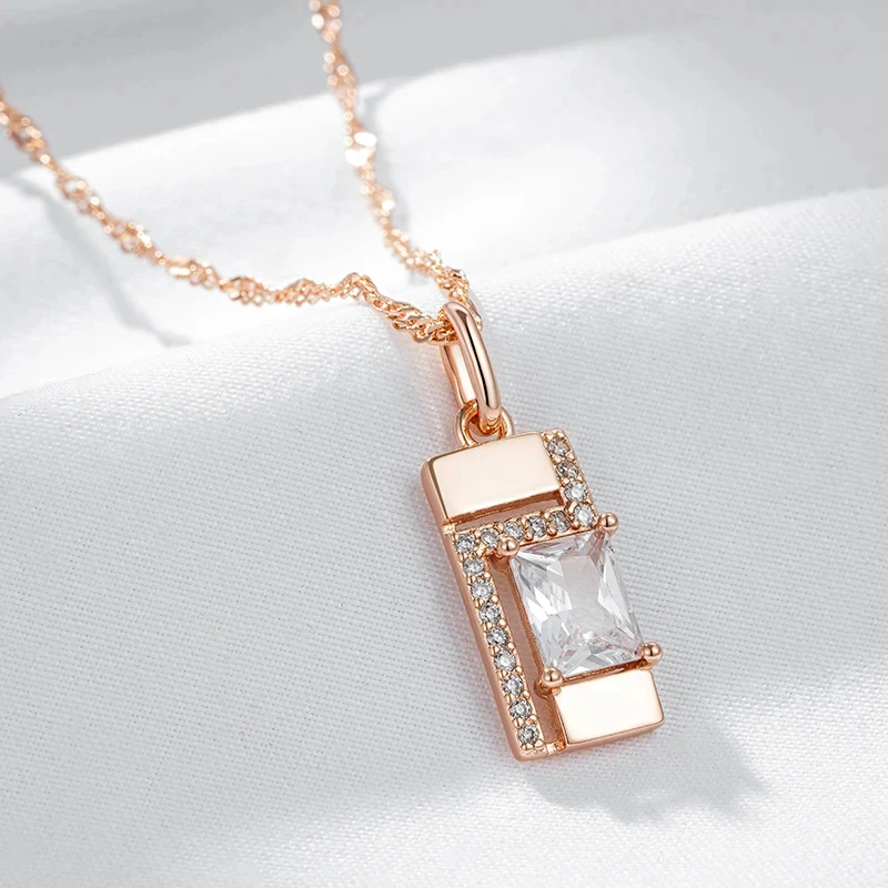 Wbmqda Fashion Square Zircon Pendant And Necklace For Women 585 Rose Gold Color Simple Korean Jewelry Accessories