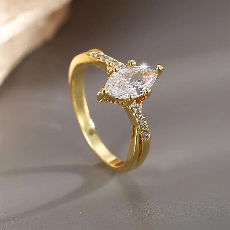Exquisiter Ring aus 925er-Sterlingsilber mit goldenem Marquise-Zirkon für Frauen, Jubiläumsfeier, luxuriöser, hochwertiger, feiner Schmuck im Sonderangebot – Detail 6