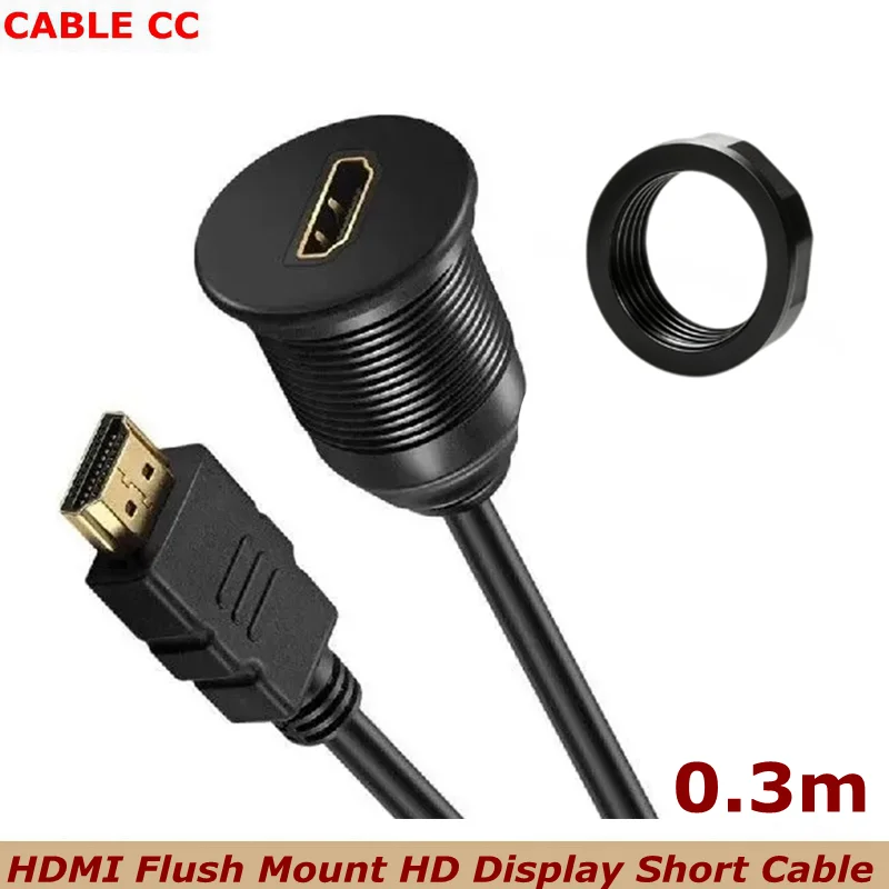 Extends the HDMI 1.4 port 30cm/11.8in 1080P HDMI Male to Female Embedded Threaded Fixed Mount HD Display Adapter Short Cable,