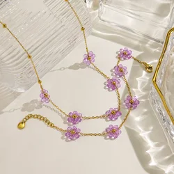 V. Stainless Steel Sweet Purple Flower Versatile Colorful Necklace Women Aesthetic Jewelry Wholesale