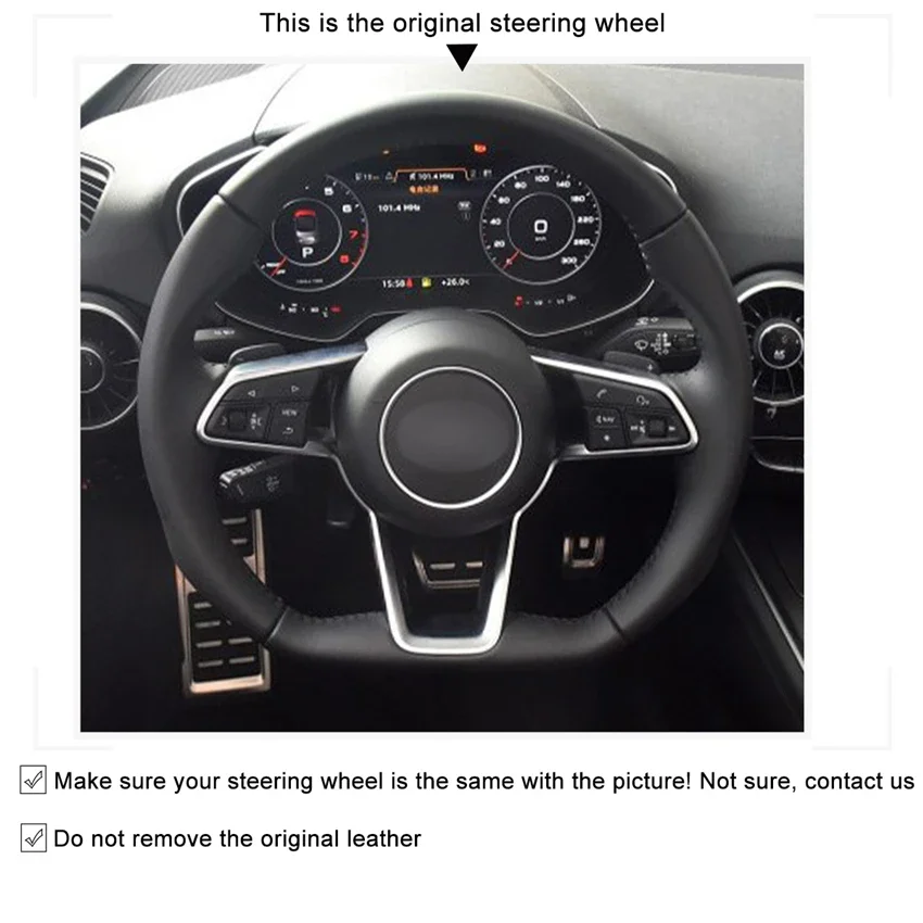 Custom Suede Leather Car Braid  The Steering Wheel Cover for Audi TT RS FV/8S R8 4S TTS 2015 2016 2017 2018 2019 2020 2021-2022