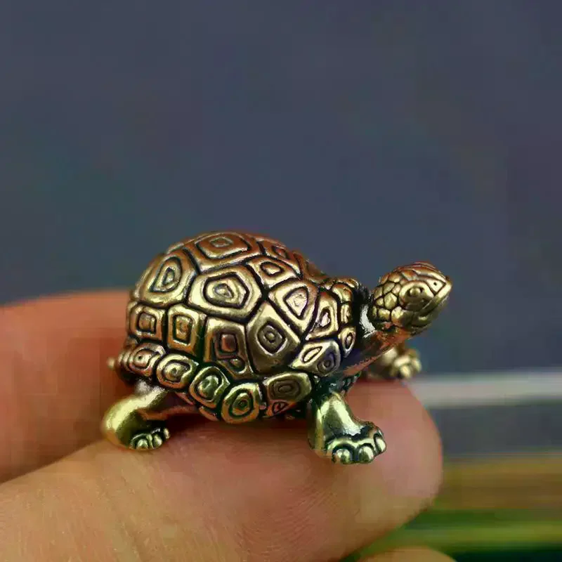 Pure Copper Turtle Statue Vintage Brass Tortoise Figurines Desktop Feng Shui Ornament Miniatures Antique Tea Pet Crafts Gifts
