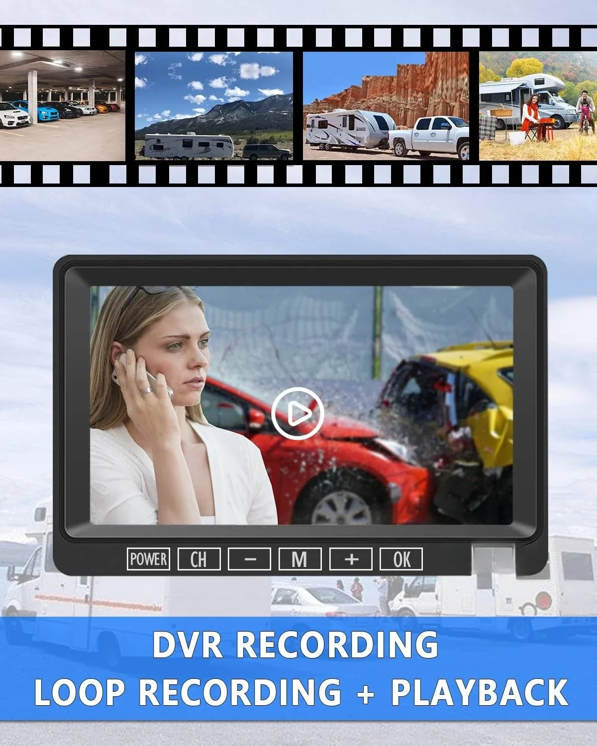 نظام كاميرا احتياطية لاسلكية رقمية RV لشاحنة مقطورة RV وبنازل متنقلة وعجلات 5th 4CH 7 بوصة نظام مراقبة الطريق السريع