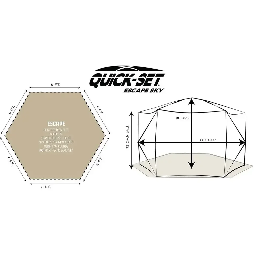 Quick-Set #12874 Ese Sky Camper Sn Shelter, Portable up Gazebo Tent Rain Protection Easy Setup (6-8 Person)