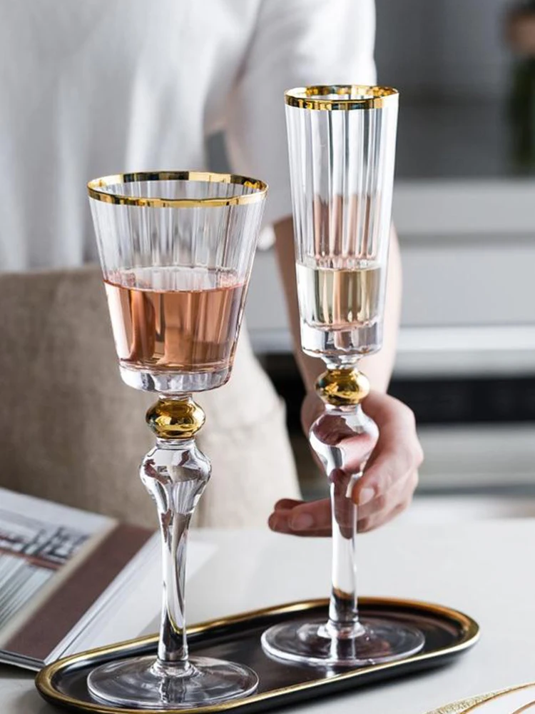 Northern Europe Phnom Penh Goblet Wine Glass Vintage Red Wine Glass Gold Edged Champagne Whiskey Cup Household Bar Drinkware