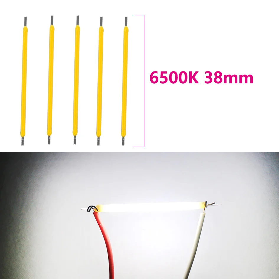 20Pcs Dc 3v 12v 57v 38MM Cob Led Filament 2200k White Blue Red Pink Edison Bulb Parts Lamp Incandescent Light Accessories Diodes