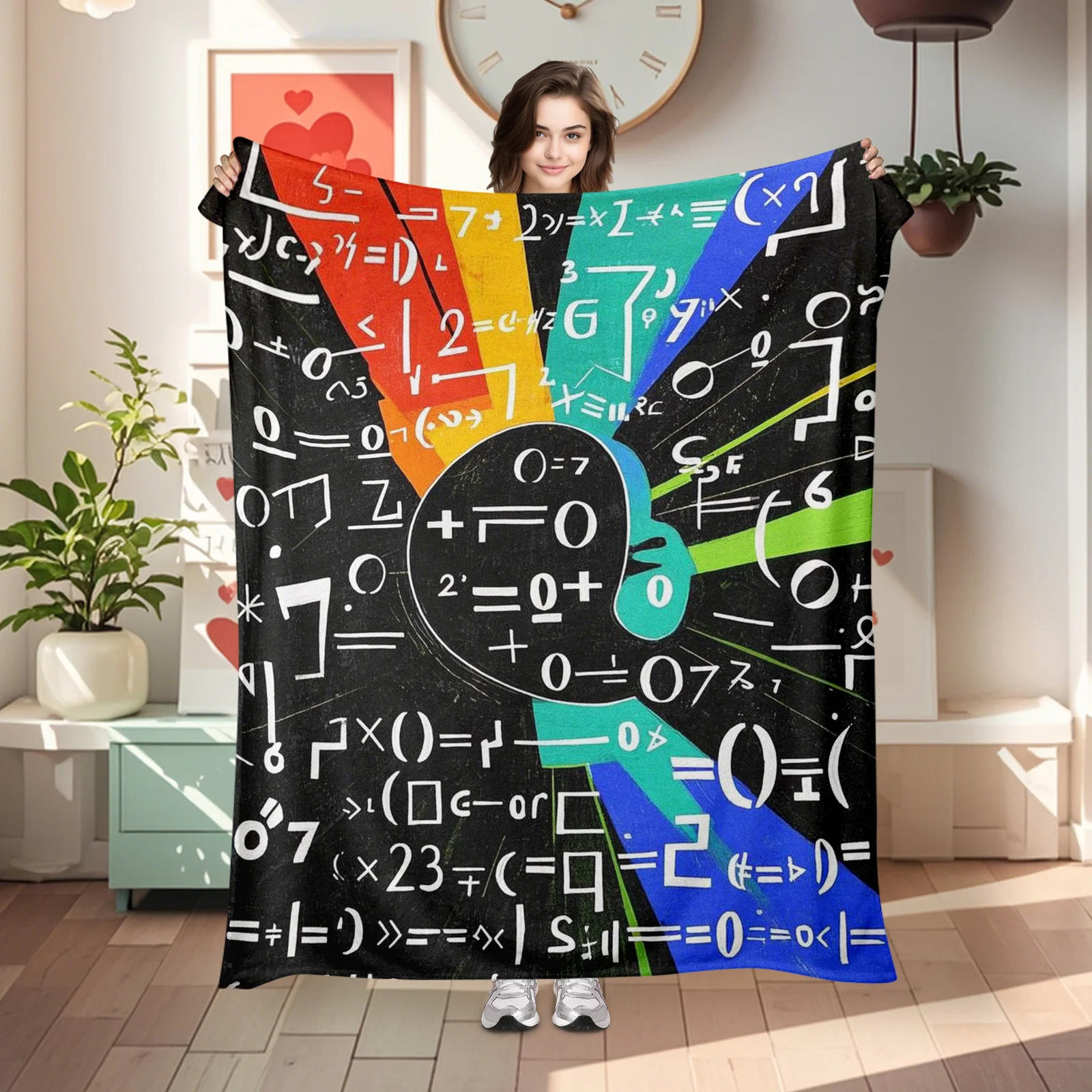 Stylish Colorful Geometric Shapes And Math Formulas Blanket Brings Science And Art Together