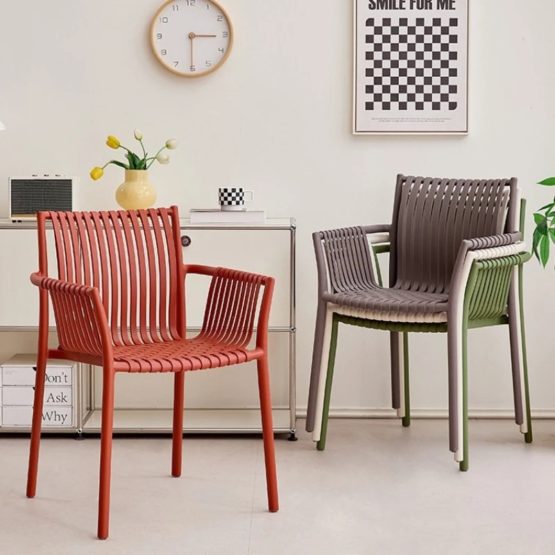 Plastic Dining Chair with Armrests Family Back Chair B & B Hotel Stackable Stool Outdoor Leisure Chair