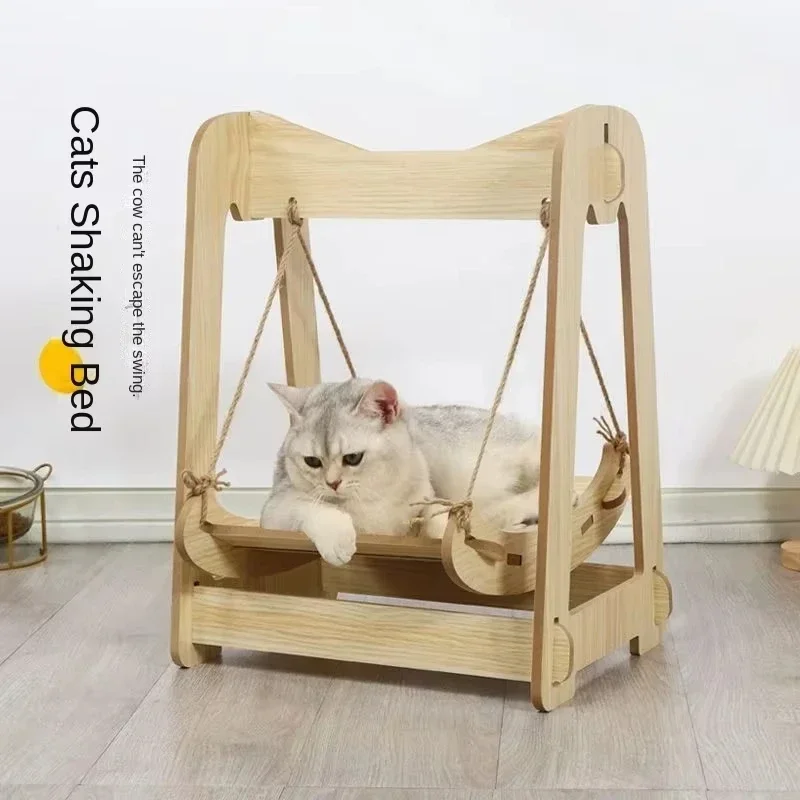 Wooden Cat Bed Cat Hammock Four Seasons Universal Removable Washable Anti-rollover Pet Bed Cat and Dog Swing