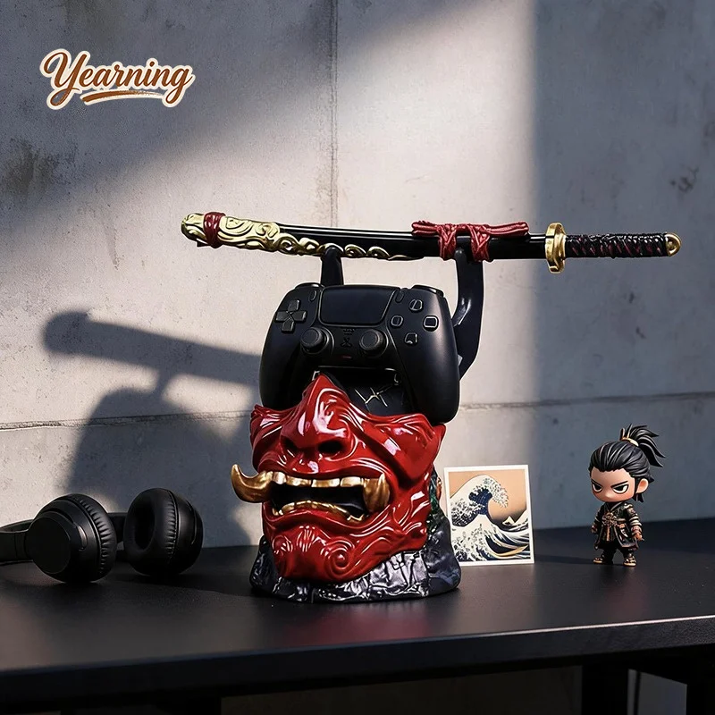 Japanese Style Demon Face Samurai Sword Stand Desk Decor Vintage 2026 Gift for Men Trendy Toy