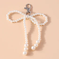 Cute Handmade Pearl Bowknot Keychain for Women Girl for Car Key Holder Key Ring Handbag Pendant Accessories DIY Jewelry Gifts