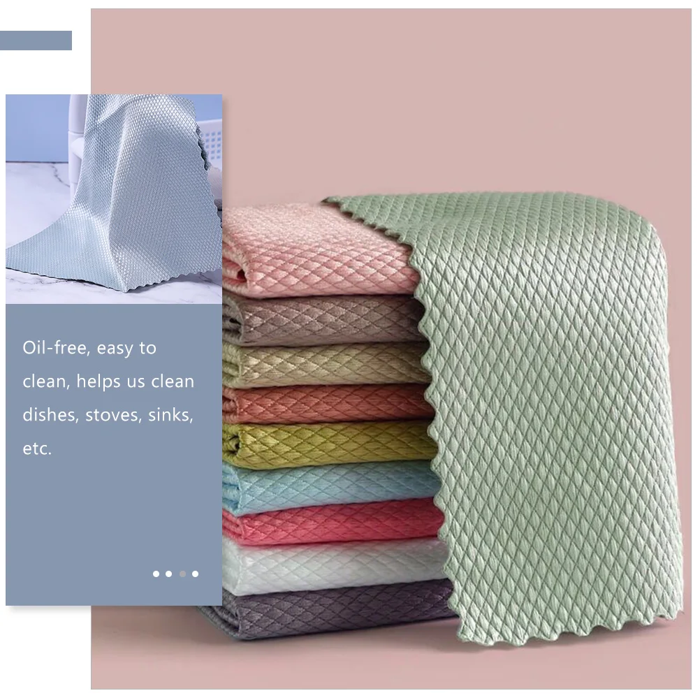 

10pcs Fish Scale Dish Cloth Premium Cleaning Towel High Absorbency Kitchen Wiping Cloth Oil-Free Durable For Dishes Stoves Sinks