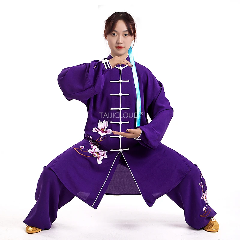 Women's Slim Extended Tai Chi Performance Suit | Silk-Linen Kung Fu Costume with Embroidery | Custom Tailoring