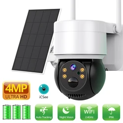 4MP WiFi Solar Camera PTZ Outdoor Night Vision Security IP Camera With Solar Panel Recharge 7800mAh Battery Human Detect iCSee