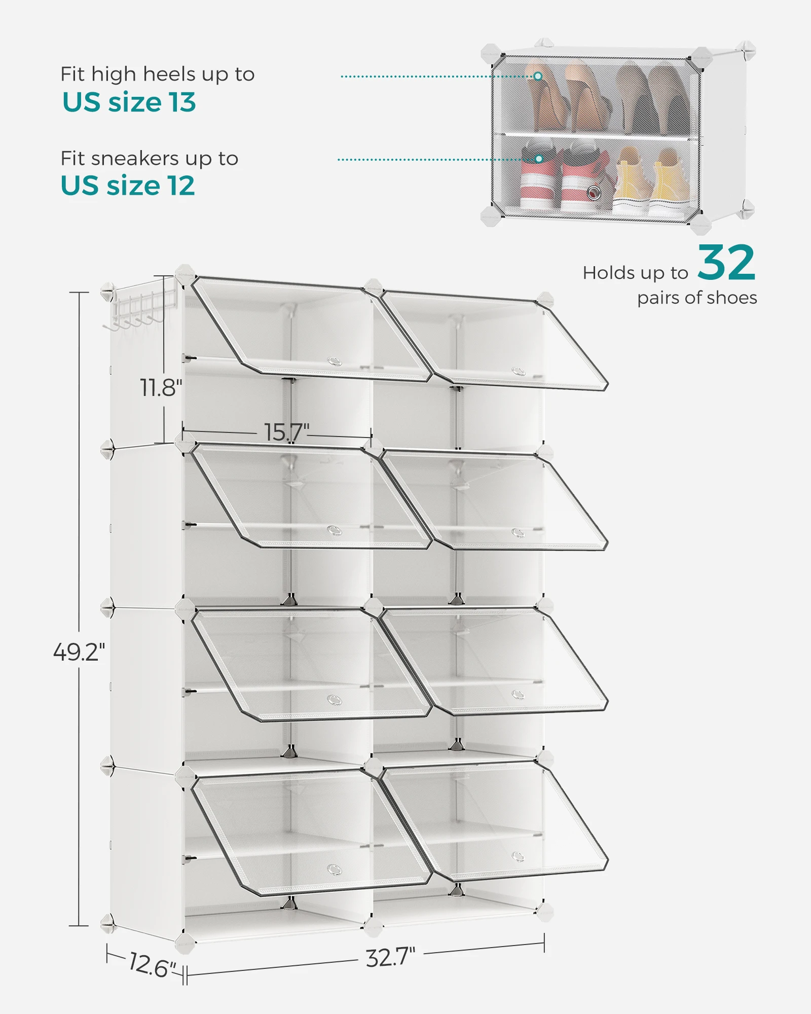 SONGMICSHOME 8-Cube Shoe Rack Organizer 32-Pair Plastic Storage Cabinet for Bedroom Entryway with Steel Frame image 3