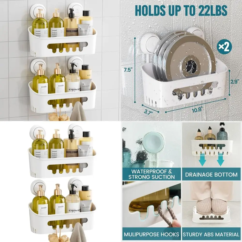 

2-х предметная душевая кабина с присоской, прочный органайзер для ванной комнаты, съемные полки для душа, водонепроницаемое пластиковое хранилище для