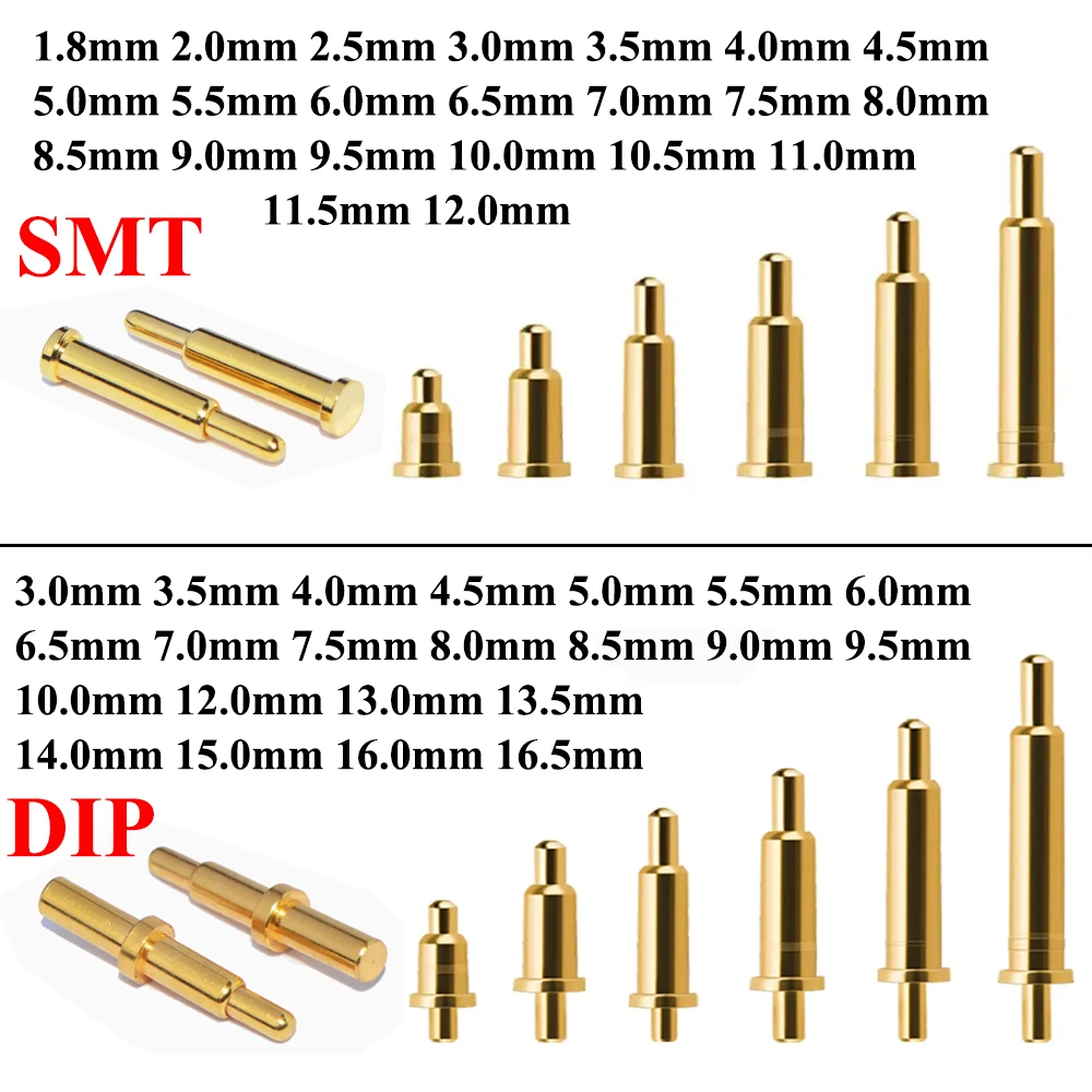 Pogo Pin Connector Pogopin Battery Spring Load Contact SMD DIP PCB 2 3 4 5 6 7 8 9 10 12 14 15 16 22mm Test Spring Probe 10PCS