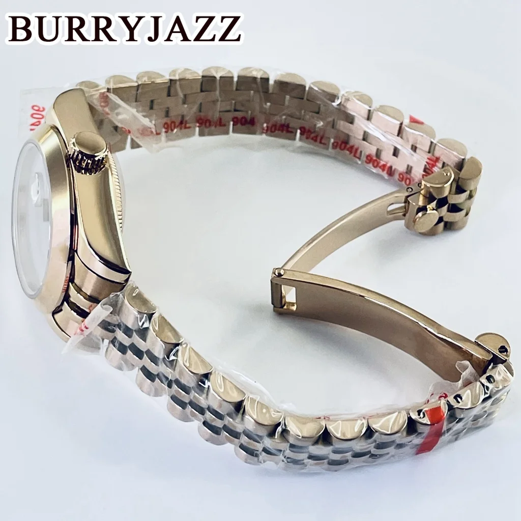 Burryjazz-ピンクゴールドの時計ケース,サファイアクリスタル,ステンレススチール,防水,nh05,nh06,31mm
