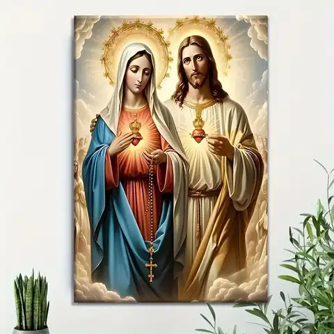 Jesus Cross Print Canvas Painting Framed Religious Wall Art Decor for Home Living Room Bedroom